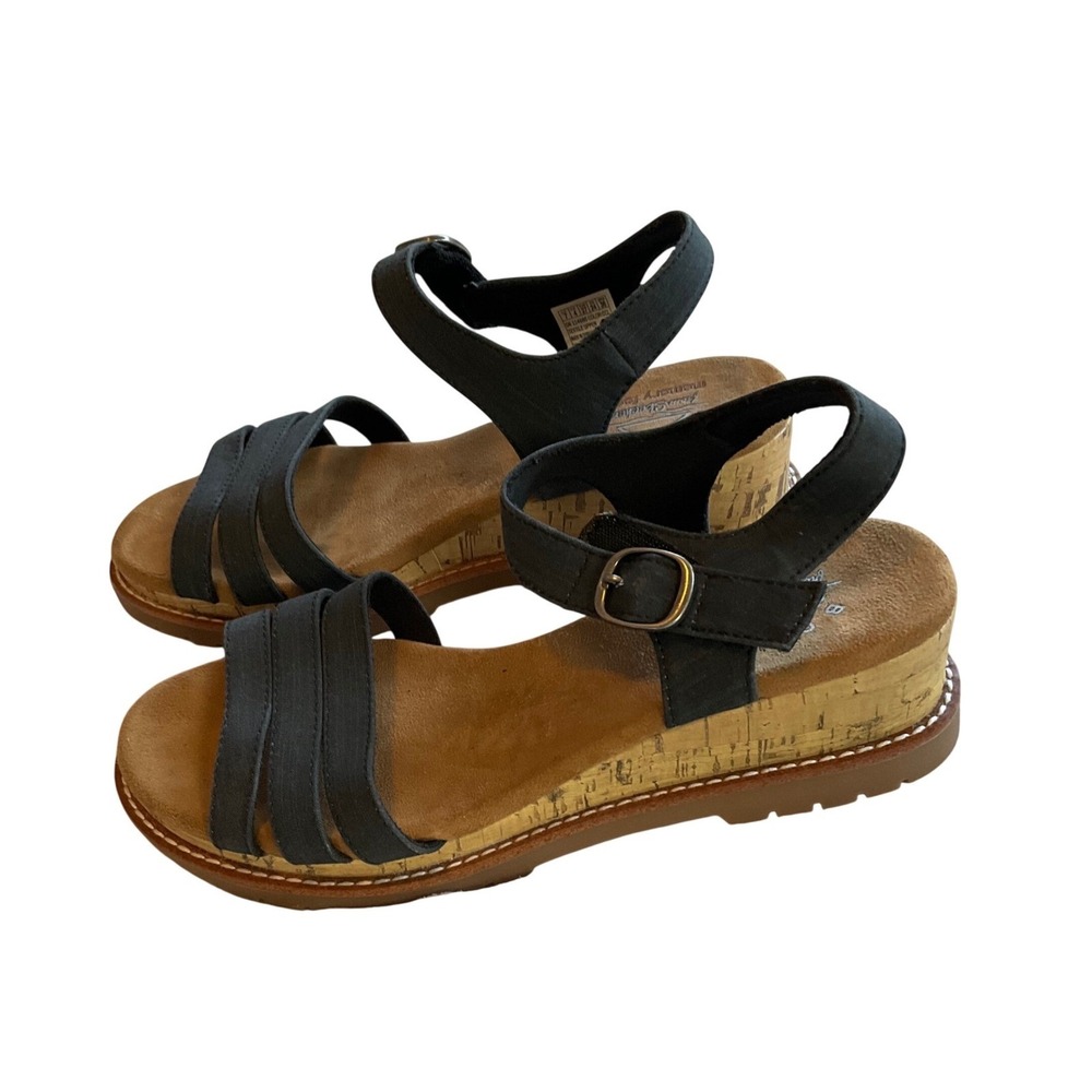 BOBS from Skechers Desert Kiss Navy Blue Comfort Wedge Sandals 114686 Womens 7